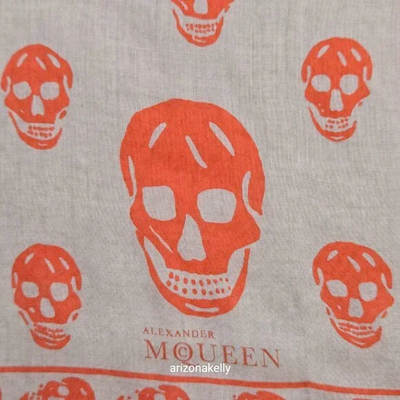 Alexander McQueen Skull Scarf Orange Peach Pink - Picture 12 of 12